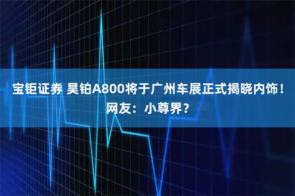宝钜证券 昊铂A800将于广州车展正式揭晓内饰！网友：小尊界？